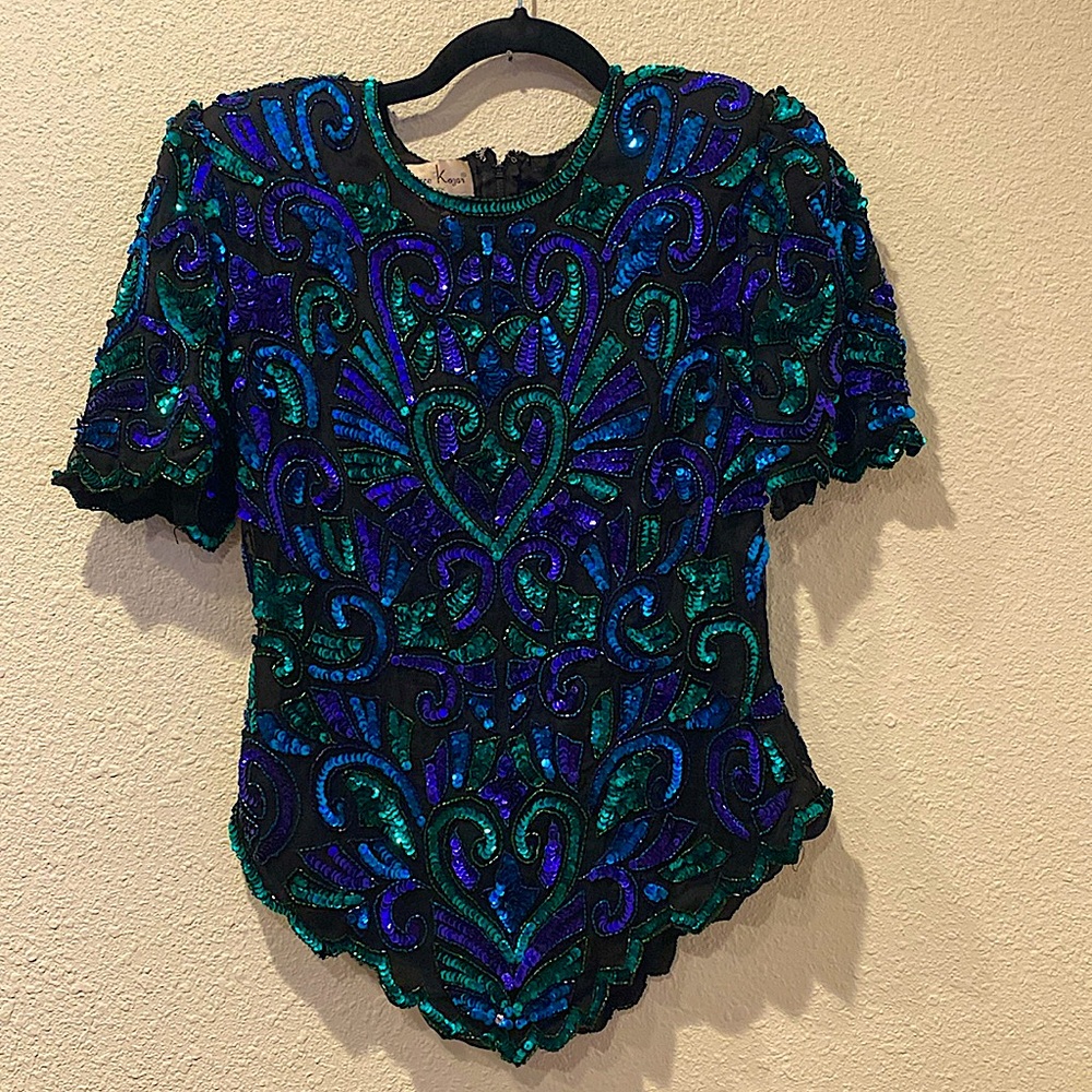 90s beaded sequins‎ top